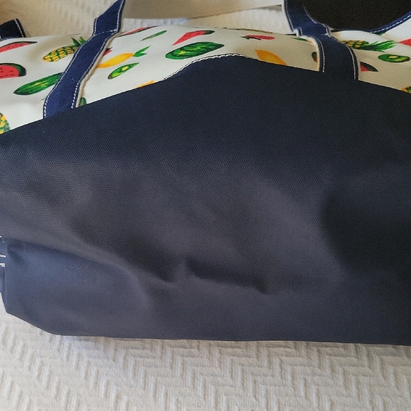 Lands End Fruit Patterned Canvas/Wax Tote Bag Cooler - Picture 6 of 13